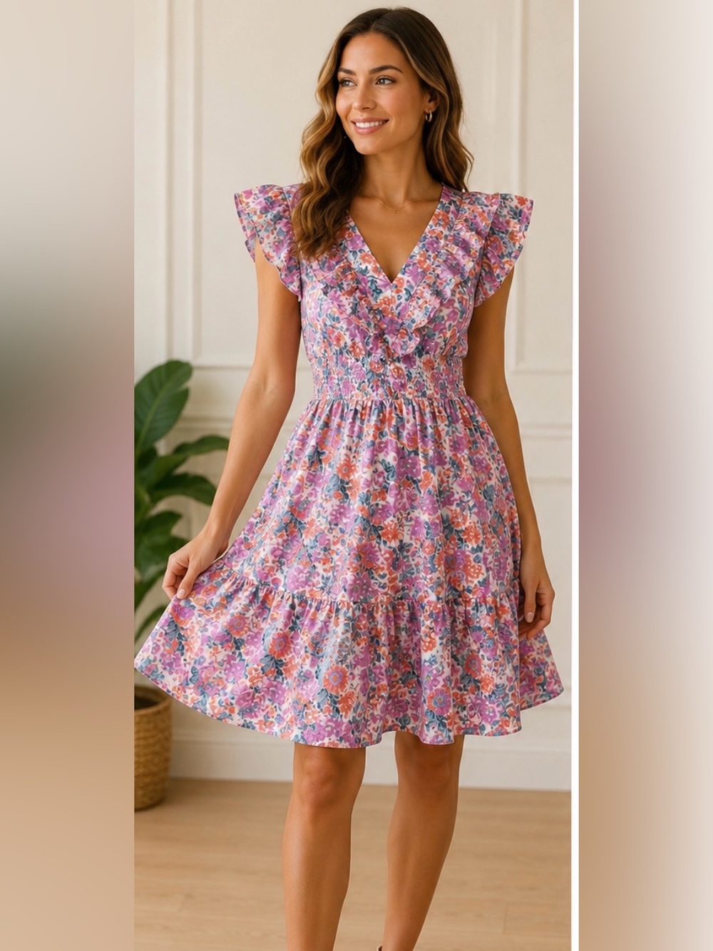 Entro Floral Ruffle Tiered Mini Dress | Sz S EUC